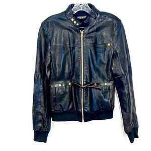 Golden Goose Black Leather Bomber Moto Jacket Distressed Size Medium